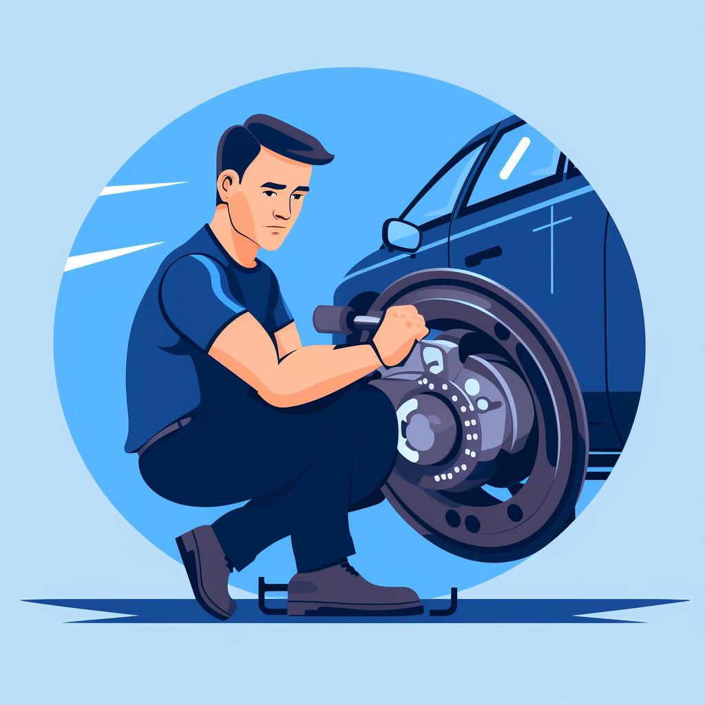 A person inspecting car brakes