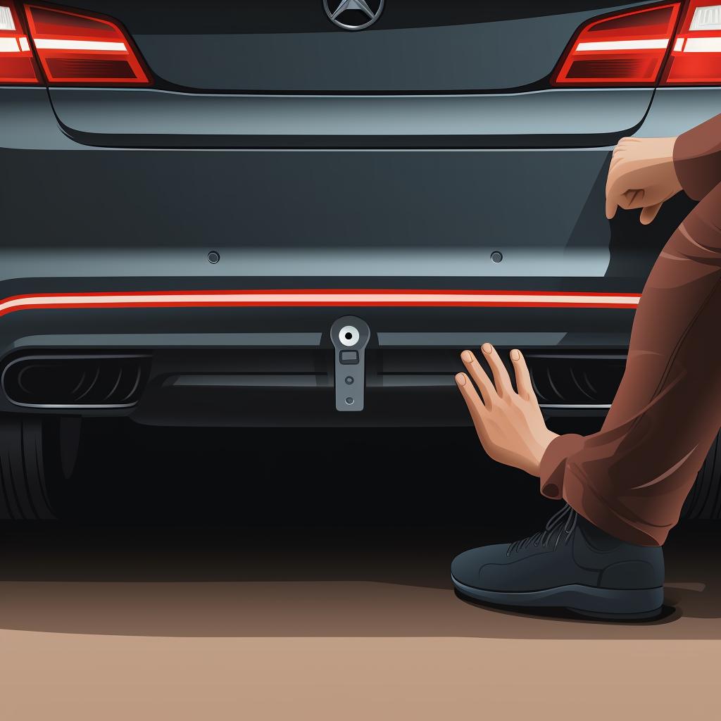 Hands attaching sensors to the rear bumper of a car