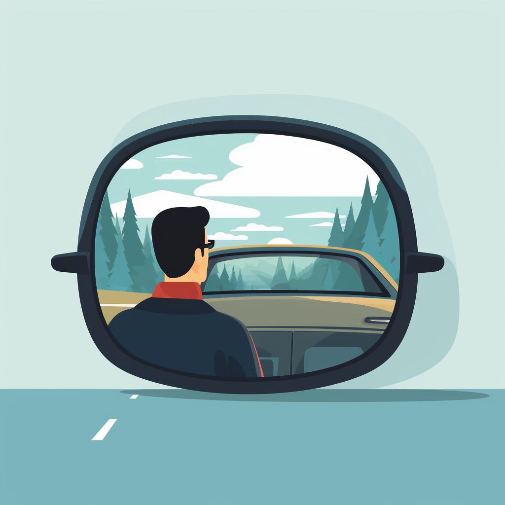 Driver checking rear-view mirror