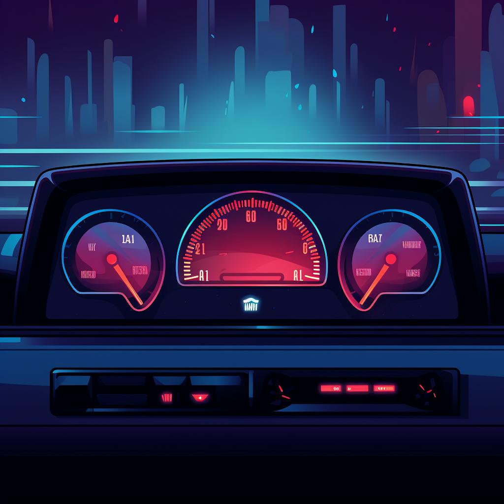 A car dashboard with warning lights on