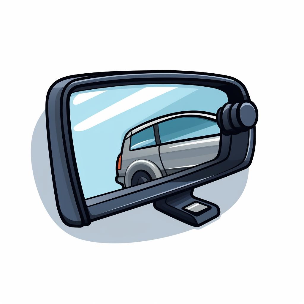 A car side mirror with a blind spot monitor icon
